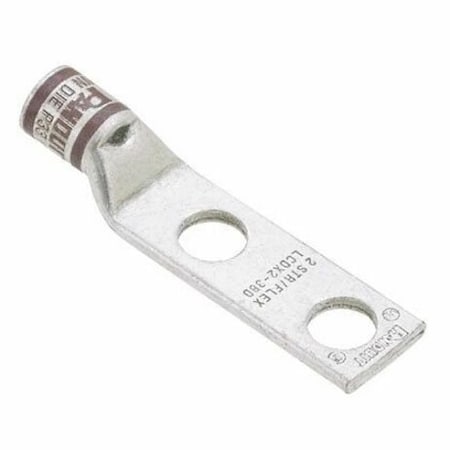 Panduit Two-Hole Compression Lug, 2/0 AWG Max, Standard Barrel, Copper, Black LCDX2/0-38D-X